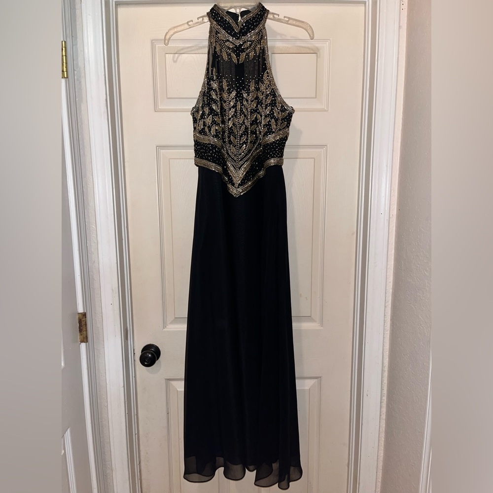 Vintage Black and Gold Beaded Long Formal Dress by Scala - Picture 4 of 13